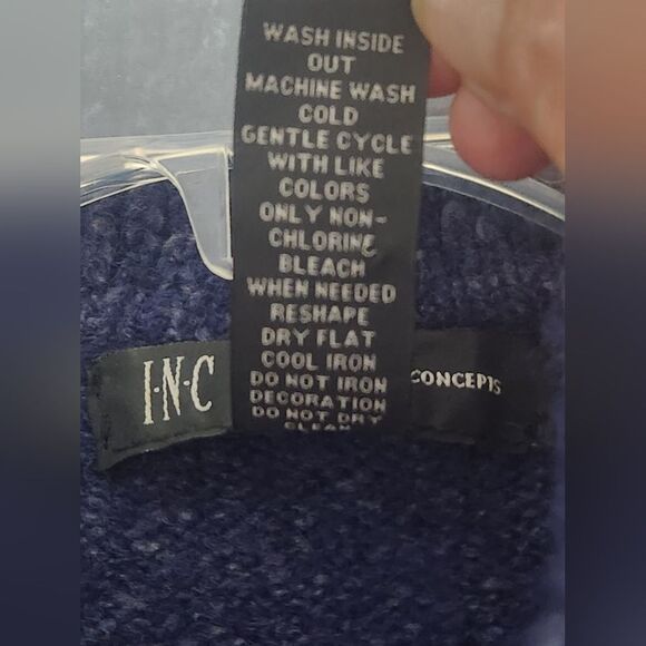 INC International Concepts L Navy Lngslv Ruffles WOOLBlendPockets Women Cardigan - Picture 3 of 10